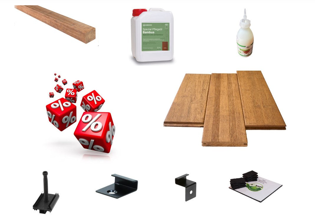 Das Terrassendielen Komplettpaket Campo Verde Bambus-Natur hell.