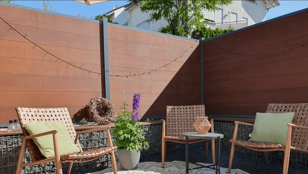 Bambuszaun Acapulco als Ecklösung 