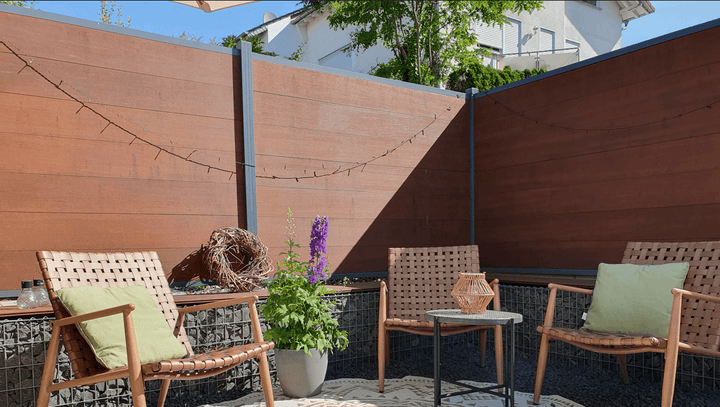 Bambuszaun Acapulco als Ecklösung 