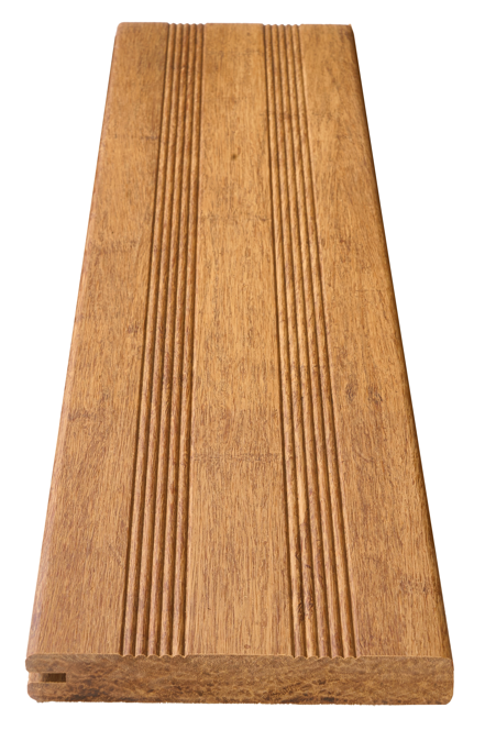 Eine Bambus Abschlussdiele in der Farbe Sand  mit einer Nut.