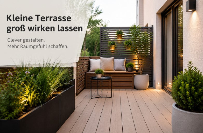 Auch eine kleine Terrasse kann großzügig, modern und einladend wirken. 15 clevere Gestaltungstipps. Ratgeber.
