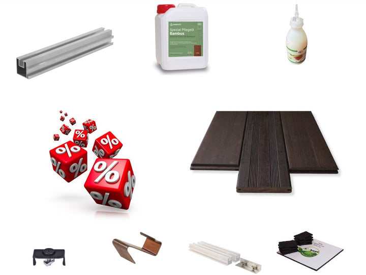 Terrassendielen Komplettpaket Havanna mit einer Aluminium UK und Zubehör.