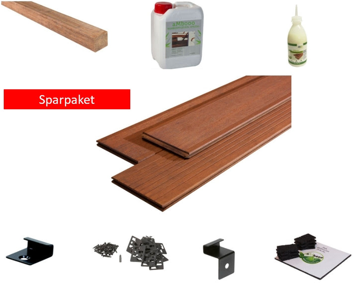 Nachhaltiges Terrassendielen Komplettpaket Santiago mit einer Bambus UK.